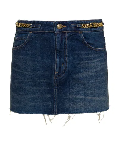 Celine Logo Denim Skirt In Blue