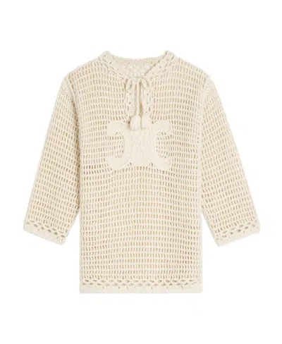 Celine Logo Detail Blouse In Nude