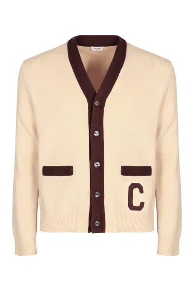 Celine Logo Detail Cotton Cardigan In Neutral