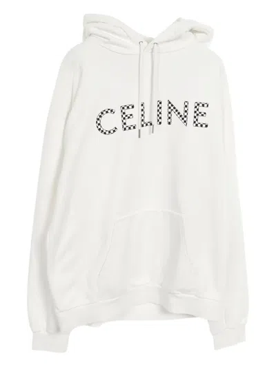 Pre-owned Celine Logo-detail Studded Hoodie In White