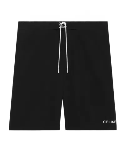 Celine Logo Drawstring Swimsuit In Black