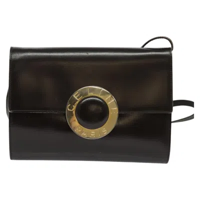 Pre-owned Celine Céline Logo Du Cercle Black Leather Shoulder Bag ()