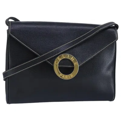 Pre-owned Celine Céline Logo Du Cercle Black Leather Shoulder Bag ()