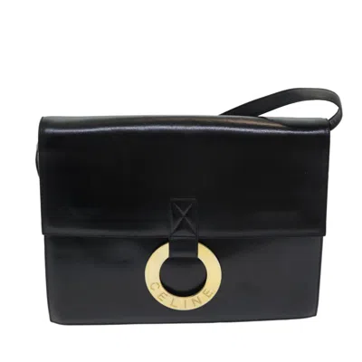 Pre-owned Celine Céline Logo Du Cercle Black Leather Shoulder Bag ()