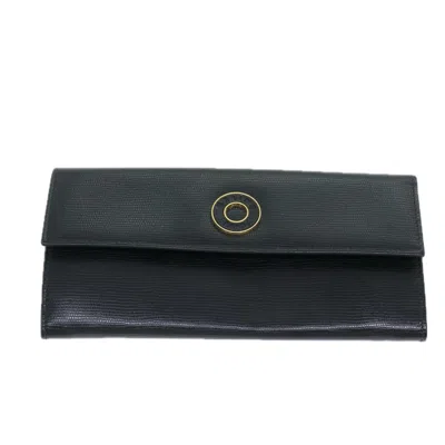 Pre-owned Celine Céline Logo Du Cercle Black Leather Wallet  ()
