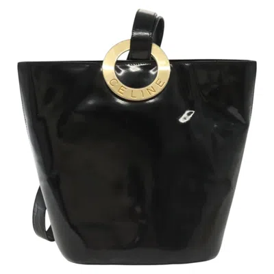 Pre-owned Celine Céline Logo Du Cercle Black Patent Leather Shoulder Bag ()