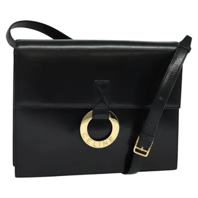 Pre-owned Celine Logo Du Cercle Leather Shoulder Bag () In Black