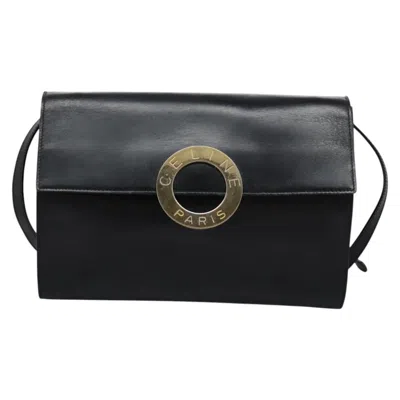 Pre-owned Celine Logo Du Cercle Leather Shoulder Bag () In Black