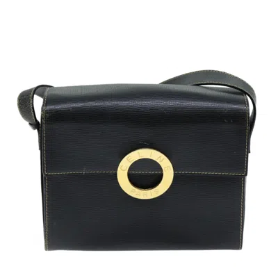 Pre-owned Celine Logo Du Cercle Leather Shoulder Bag () In Black