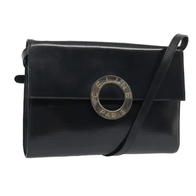 Pre-owned Celine Céline Logo Du Cercle Navy Leather Shoulder Bag ()