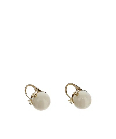 Celine Logo Earrings In Beige/gold