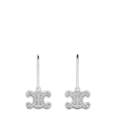 Celine Logo Earrings In White