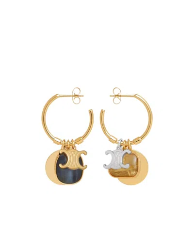 Celine Logo Earrings In Yellow