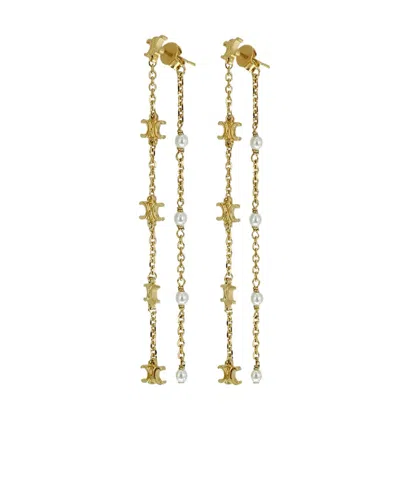 Celine Logo Earrings In Yellow