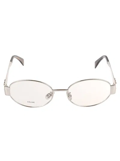 Celine Logo Embossed Oval Metal Frame Glasses In 016 - Silver