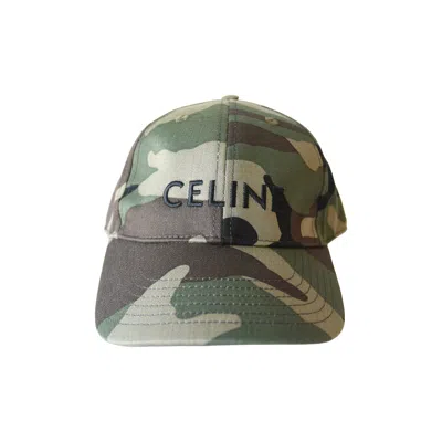 Celine Logo Embroidered Camouflage Print Baseball Cap Kaki Militaire In Multi