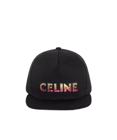 Celine Logo Embroidered Hat In Black