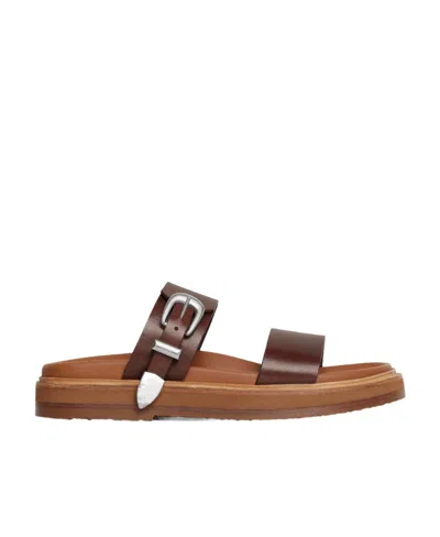 Celine Logo Flip-flops In Brown