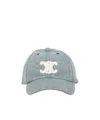 Celine Triomphe Cotton Denim Hat In Blue