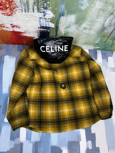 Pre-owned Celine Logo Hood Flannel Hooded Jacket Size 50 In Yellow