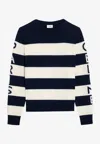Celine Ecru And Navy Wool And Cashmere Blend Stripe Sweater In Multicolor