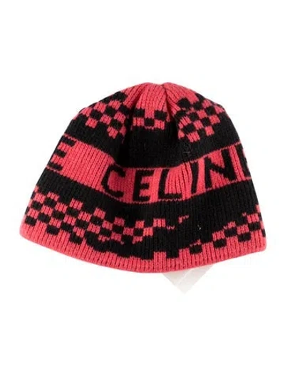 Pre-owned Celine Logo Jacquard Wool Knit Beanie In Black/pink