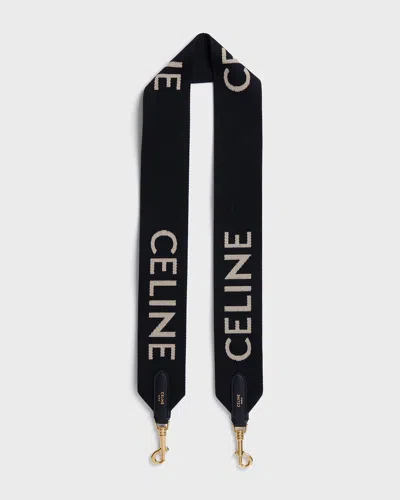 Celine Logo Jacquard Wool Shoulder Strap In Black