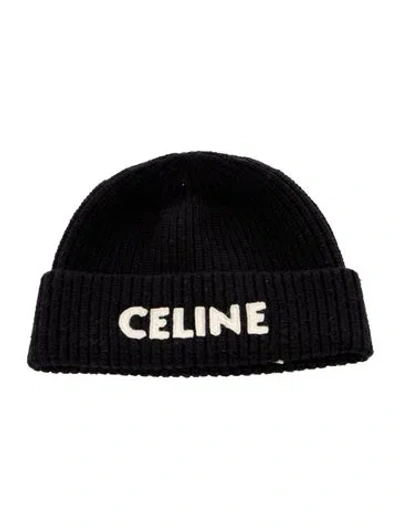 Pre-owned Celine Logo Knit Beanie In Black