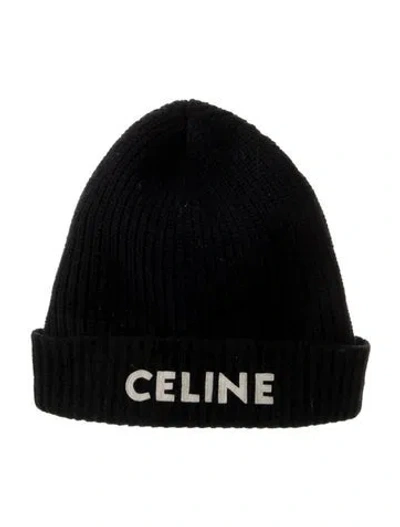 Pre-owned Celine Logo Knit Beanie In Black