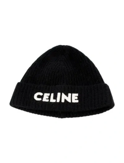 Pre-owned Celine Logo Knit Beanie In Black