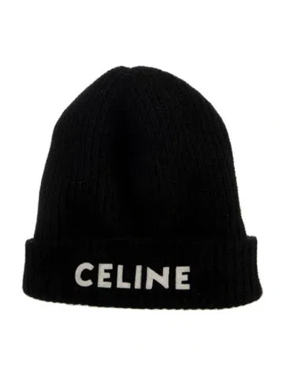 Pre-owned Celine Logo Knit Beanie In Black