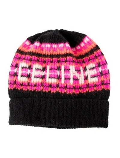 Pre-owned Celine Logo Knit Beanie In Pink