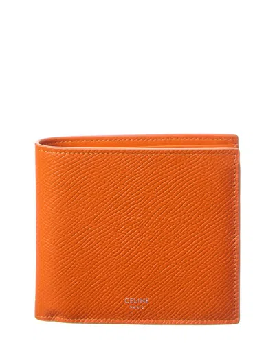 Celine Logo Leather Bifold Wallet In Orange