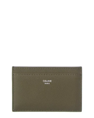 Celine Logo Leather Card Case In Green