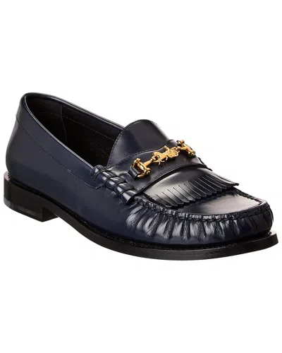 Celine Logo Leather Loafer In Blue
