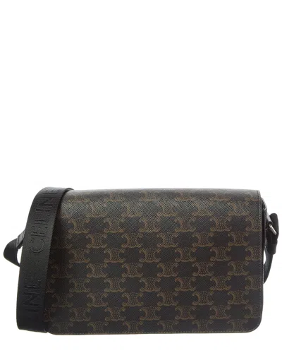 Celine Logo Leather Messenger Bag In Black