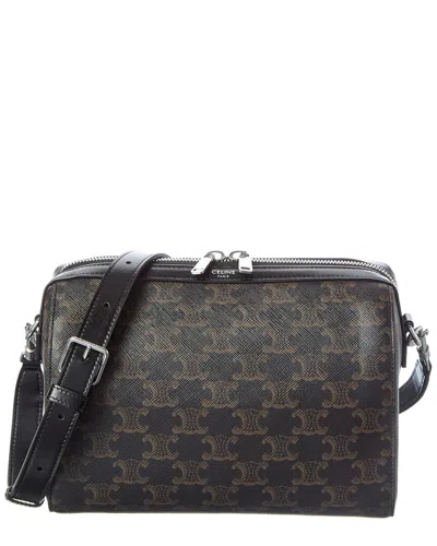 Celine Logo Leather Shoulder Bag In Brown