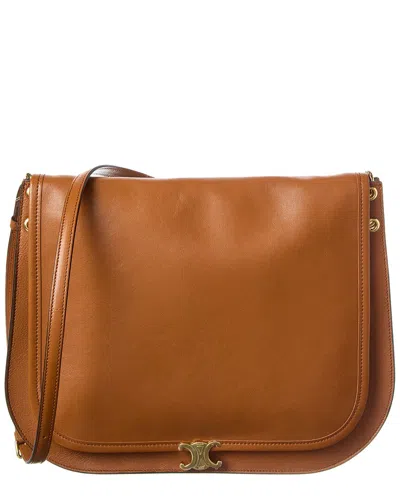 Celine Logo Leather Shoulder Bag In Brown