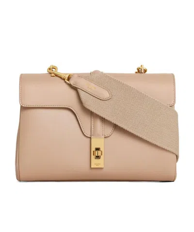 Celine Logo Leather Shoulder Bag In Nude