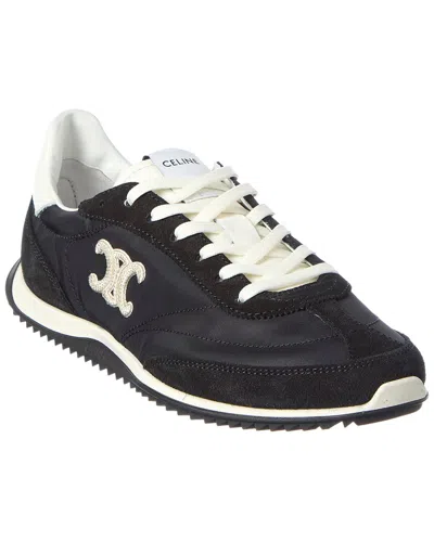 Celine Logo Leather Sneaker In Black