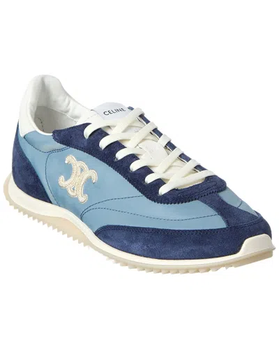 Celine Logo Leather Sneaker In Blue
