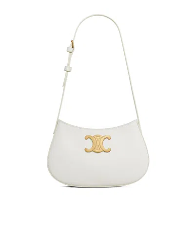 Celine Logo Medium Tilly Shoulder Bag In White