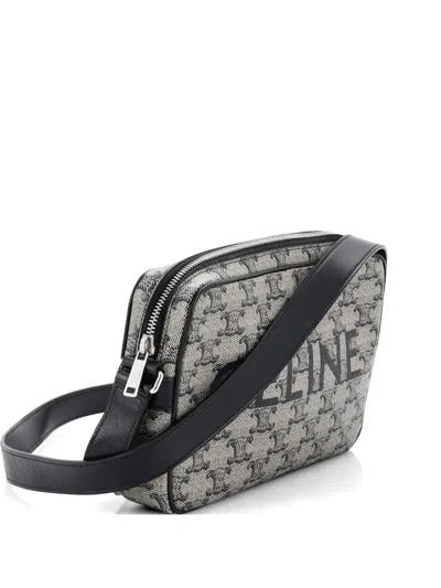 Pre-owned Celine Logo Messenger Bag Triomphe Coated Canvas Medium Crossbody Bag In Black