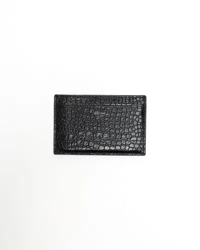 Celine Céline Logo Mock Croc Card Holder In Black