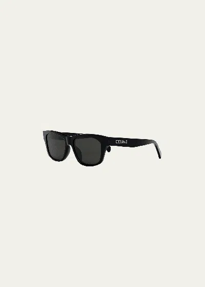 Celine Logo Monochrome Rectangle Acetate Sunglasses In Shiny Black