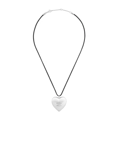 CELINE CELINE CŒUR TRIOMPHE NECKLACE IN BRASS WITH RHODIUM FINISH AND COTTON
