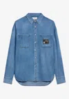 Celine Logo Patch Denim Shirt In Yellow