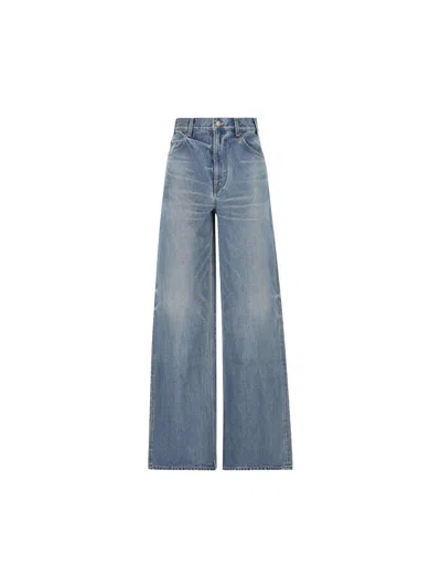 Celine Logo Patch Straight-leg Jeans In Blue
