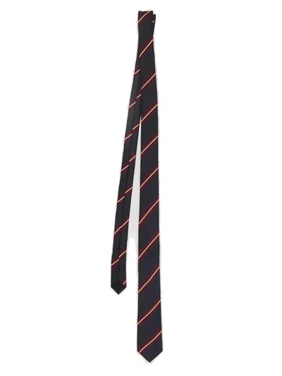 Celine Logo Patch Striped Tie In Navy / Bordeaux / Off White