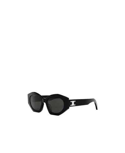 Celine Logo-plaque Arm Sunglasses In Black
